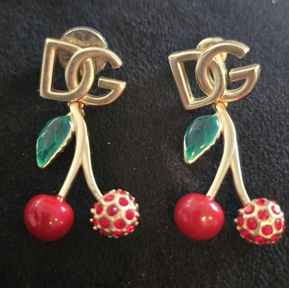 D&G 18kgp Cherry Drop Earrings - Gold and Red - Picture 3 of 9